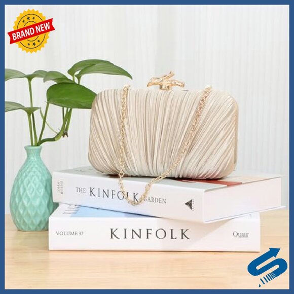 Pleated Silky Evening Clutch with Chain Strap - 7.5\